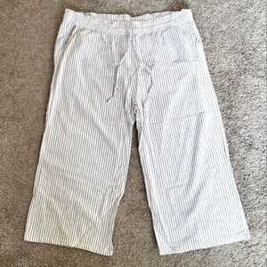 Linen Cotton White Striped Wide Leg 4XL Plus Size Spring Pants Elastic Waist